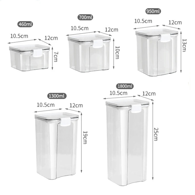 Airtight Plastic Pantry Storage Jars - Sealed Kitchen Canisters (460ml–1800ml / 15.6–60.8 fl oz)