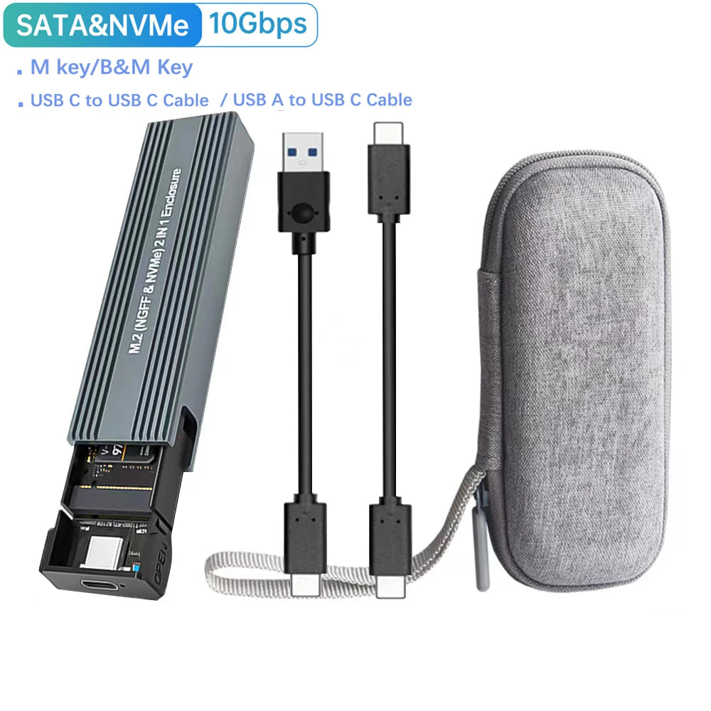 Dual-Protocol M.2 NVMe/SATA SSD Enclosure – USB 3.1 Gen2 10Gbps, Supports 2230/2242/2260/2280 (Type-C to C/A)