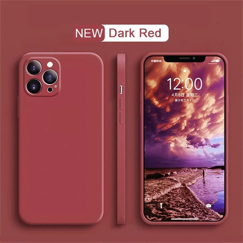 Liquid Silicone Shockproof Full-Coverage iPhone Case, Soft Back Cover, Anti-Scratch, Anti-Fingerprint, Non-Slip