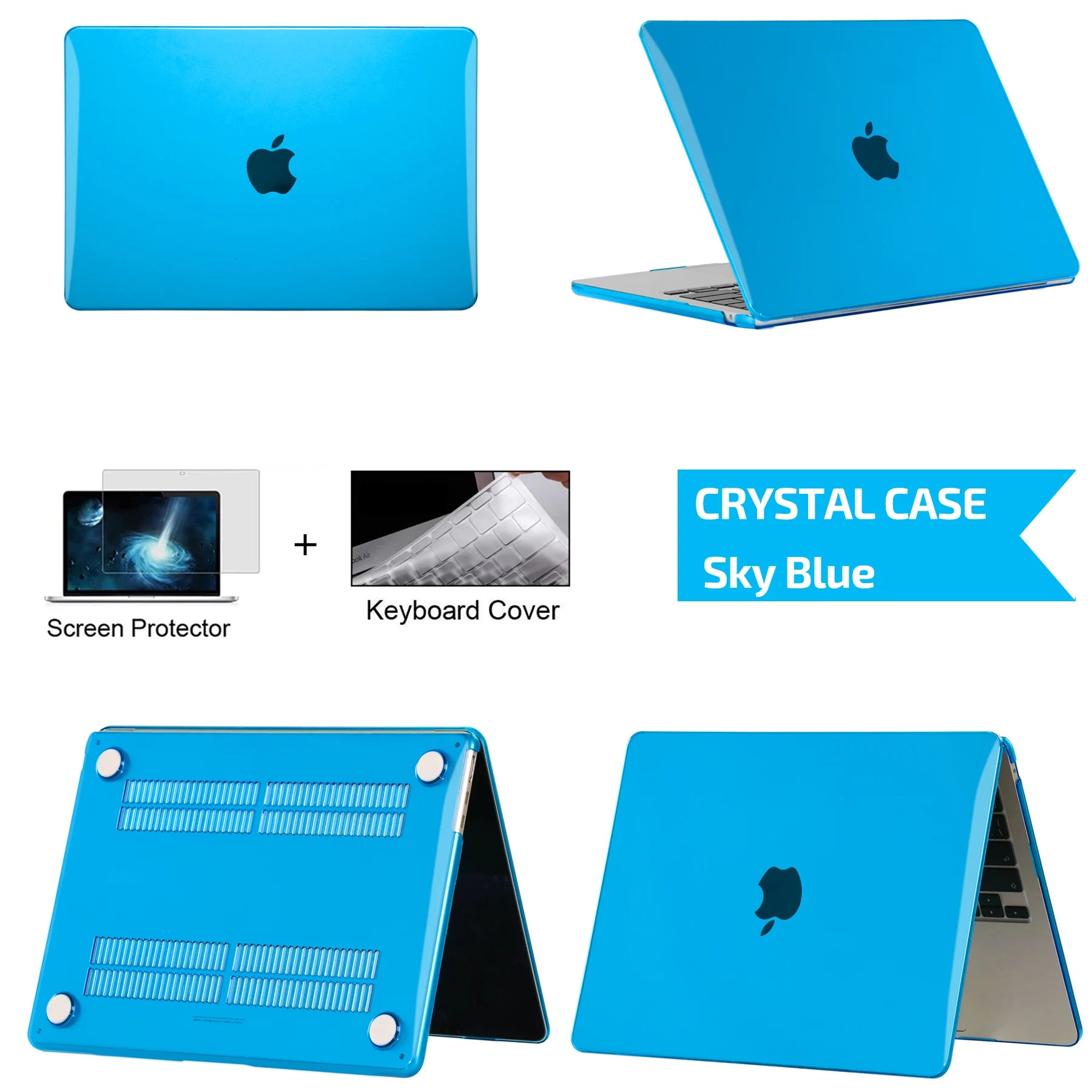 Hard Shell Protective Laptop Case for MacBook Air & Pro 13/13.6/14/16 Inch – PVC Snap-On Cover with Keyboard Cover & Screen Protector