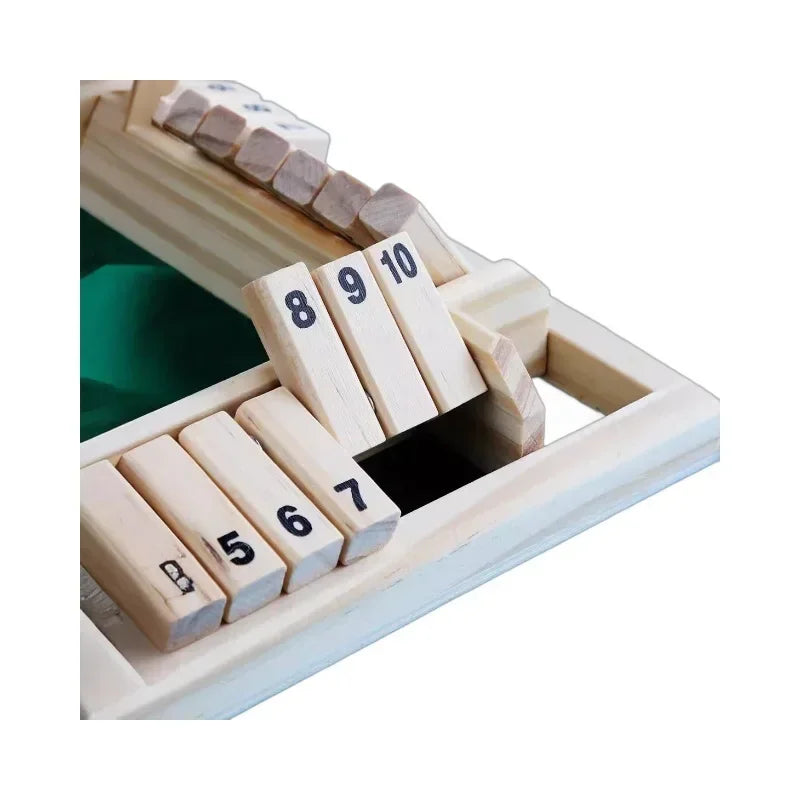 Shut the Box Wooden Dice Game with Flaps — 4-Player Family Educational Math Board Game