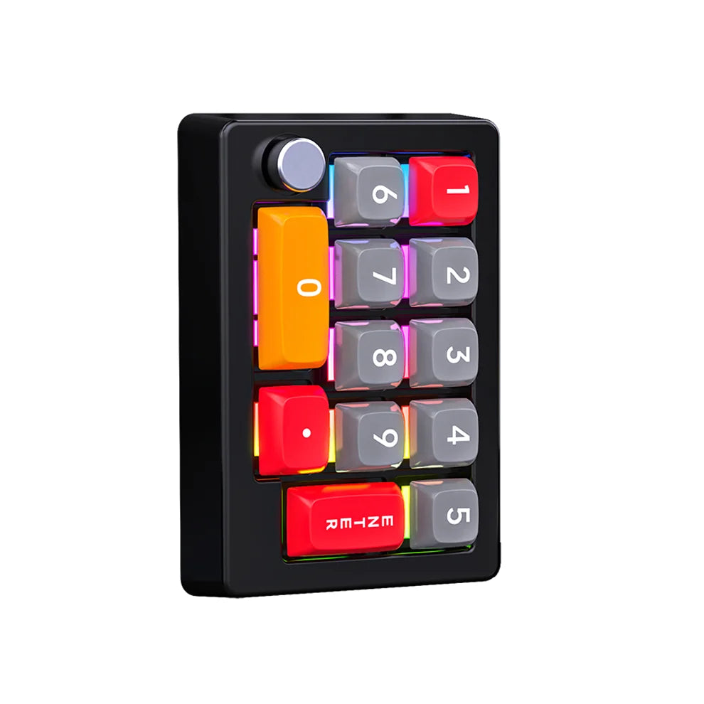 12-Key USB Wired Mechanical Macro Keypad with Programmable Knobs RGB Backlit One-Handed Gaming Keypad