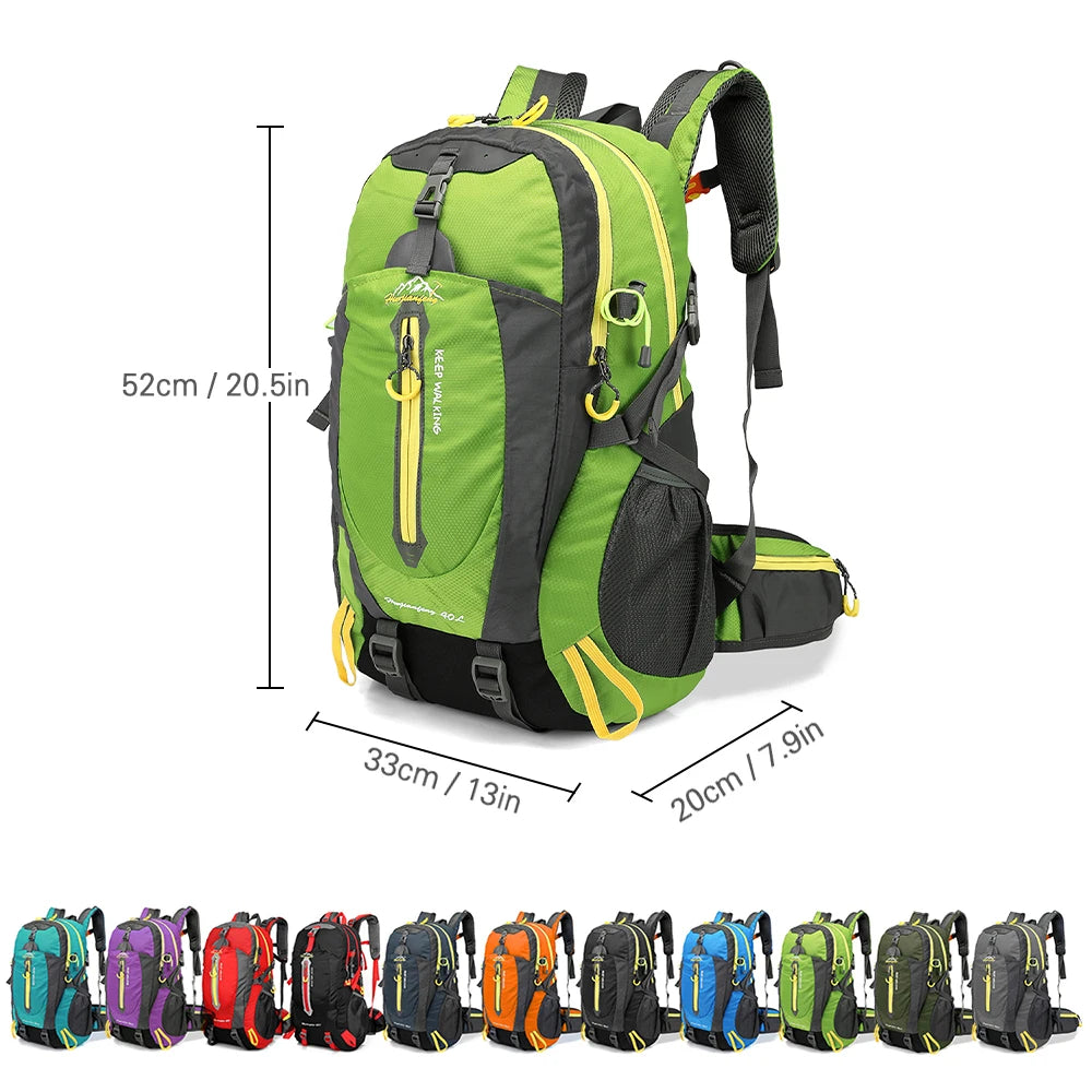 40L Water-Resistant Travel Backpack - Unisex Hiking & Camping Daypack for Men & Women