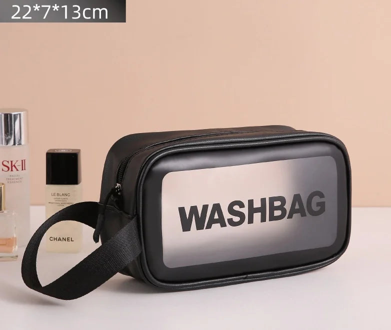 Transparent Black Waterproof PVC Travel Makeup Bag, Large Capacity Cosmetic Organizer (3 Sizes)