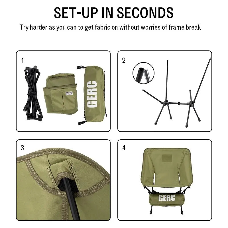 Lightweight Folding Camping Chair – Portable Aluminum Alloy Tactical Moon Chair for Adults & Kids
