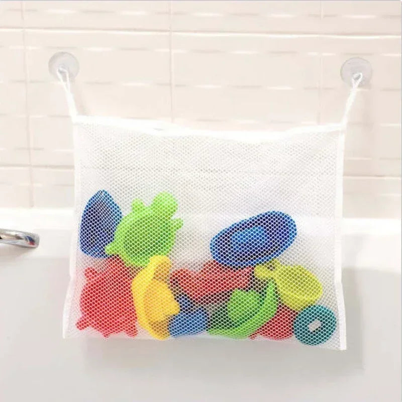 Baby Bath Toy Organizer Mesh Storage Bag with Strong Suction Cups, White — 35 x 45 cm (13.8 x 17.7 in)