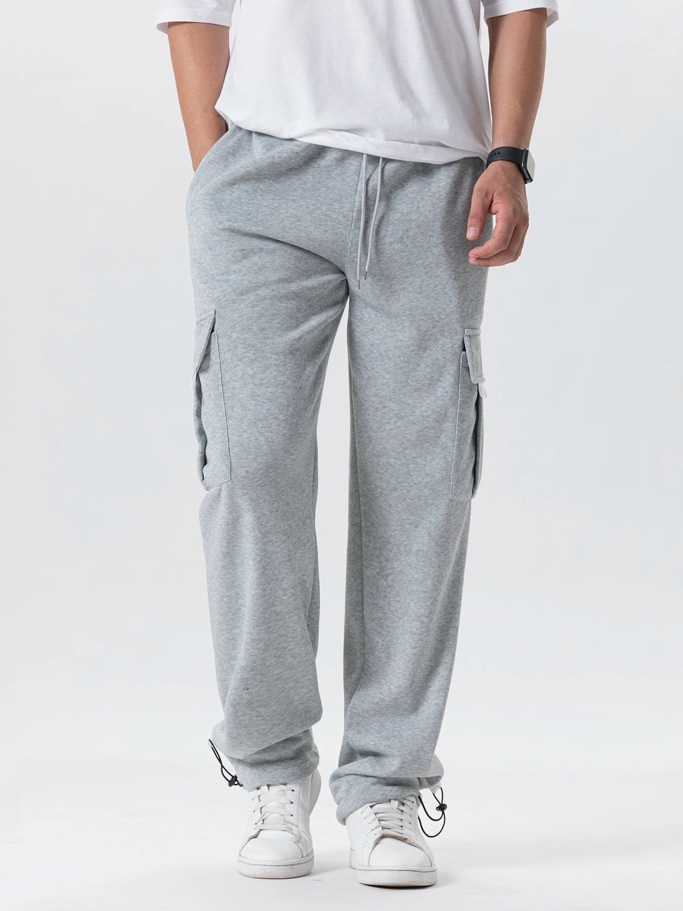 Men's Multi-Pocket Jogger Sweatpants – Drawstring Straight Fit Ankle-Length Running & Gym Pants, Loose Casual