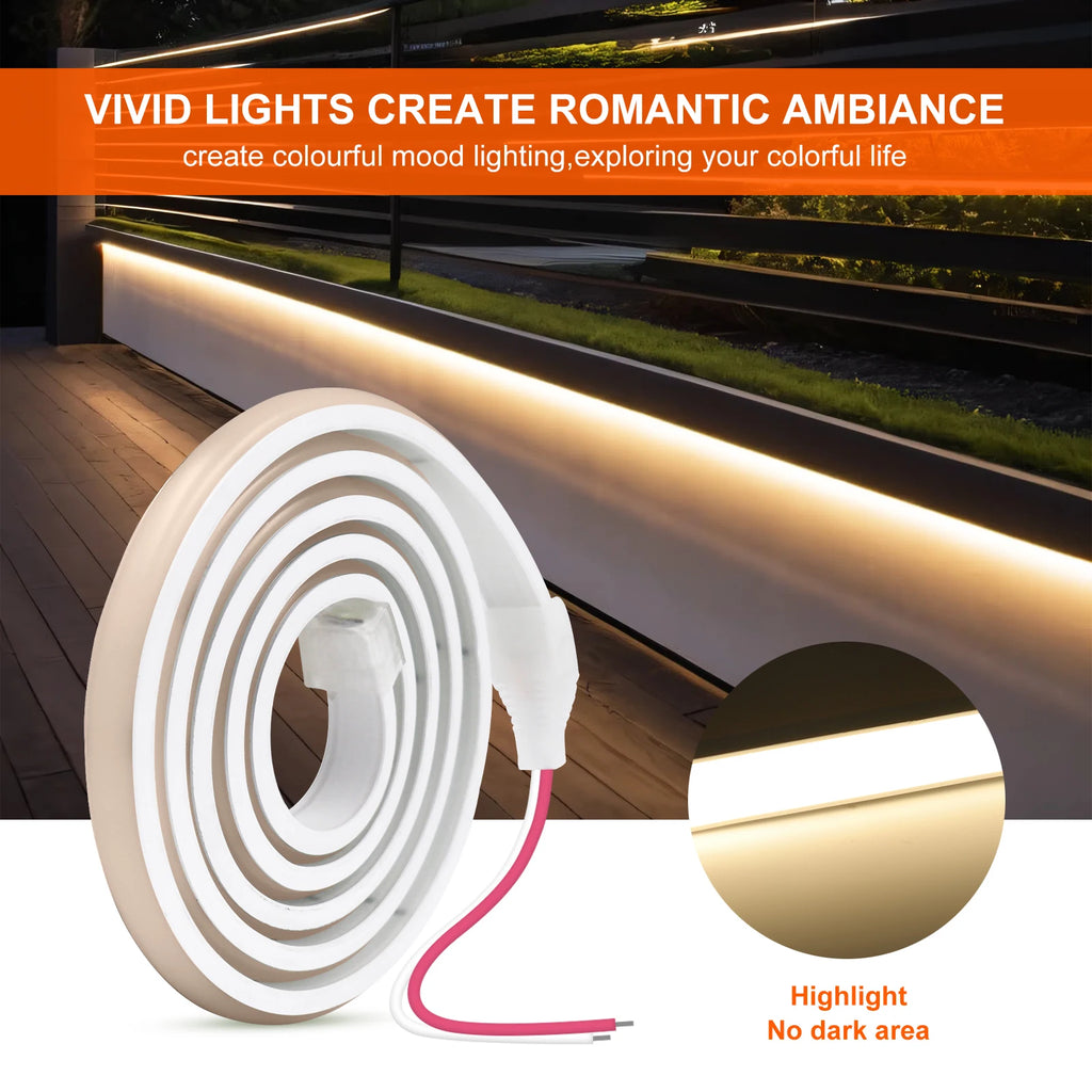 COB Neon LED Strip 12V/24V – 320 LEDs/m Waterproof Flexible Rope Light, 3000K/4000K/6000K, 0.5–20M (1.6–65.6 ft)
