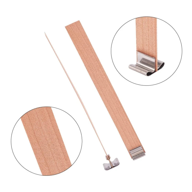 30/50-Pack Cherry Wood Candle Wicks with Metal Clip Bases – Smokeless Wooden Wicks for DIY Jar Candles