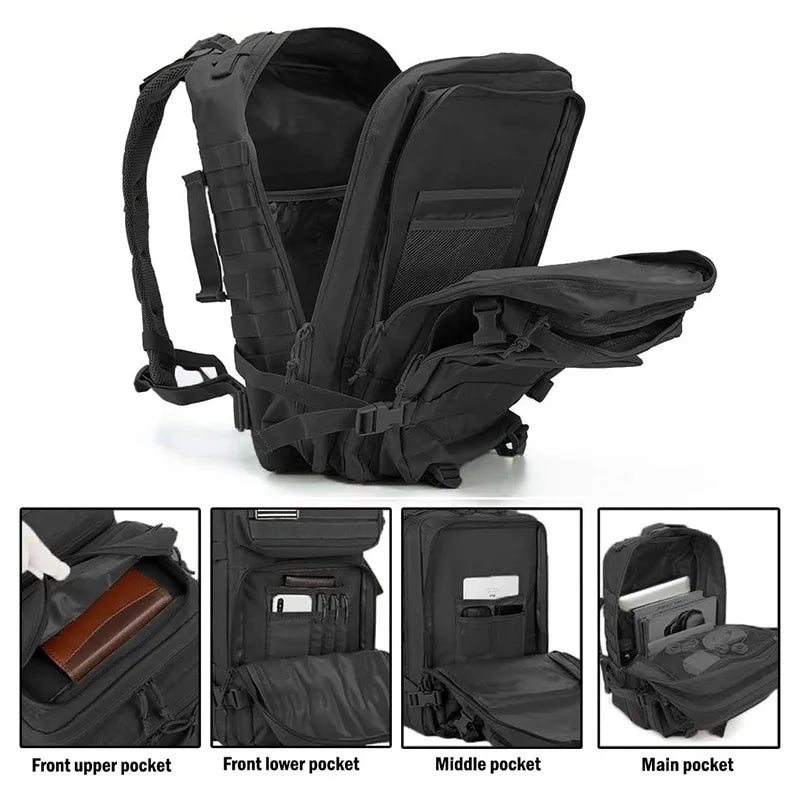 Tactical Backpack 25L/32L/45L Waterproof Large Capacity Travel Rucksack, Multi-Functional Outdoor Hiking & Camping Bag