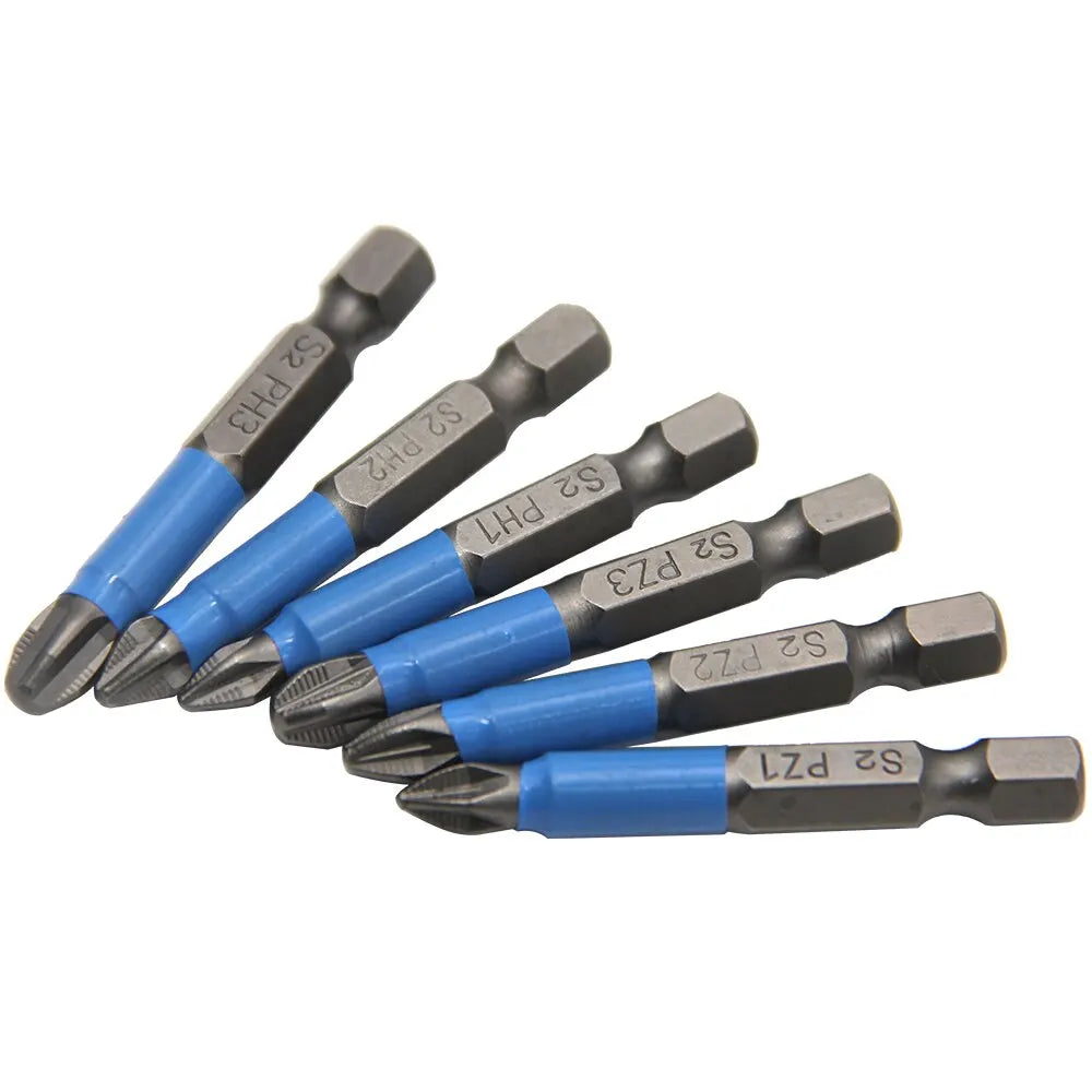 6-Piece 1/4 in (6.35 mm) Hex Shank Anti-Skid Screwdriver Bit Set for Woodworking, PH1 PH2 PH3 PZ1 PZ2 PZ3