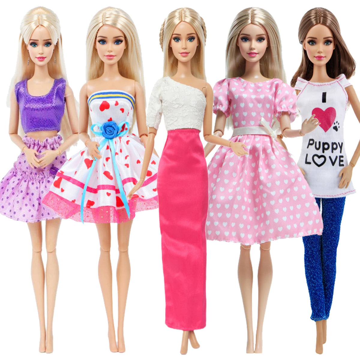 Handmade 1/6 Scale Doll Outfits - 3 or 5-Pack Casual Dresses, Blouses, Skirts & Pants for 11.5–12 in (29–30.5 cm) Dolls