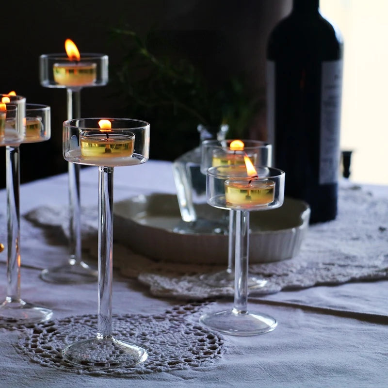 3-Piece Hand-Blown Glass Tealight Candle Holders Set — Votive Centerpieces for Wedding & Home Decor (11/14/17 cm | 4.3/5.5/6.7 in)