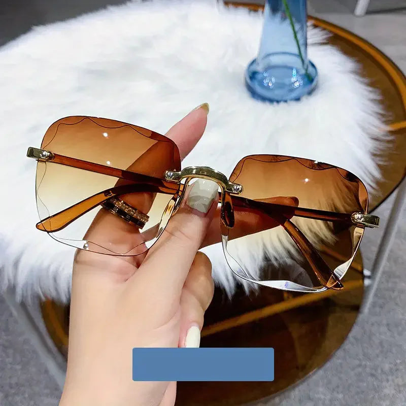 Square Rimless Women's Red Sunglasses - Mirror Lens UV400 Fashion Shades