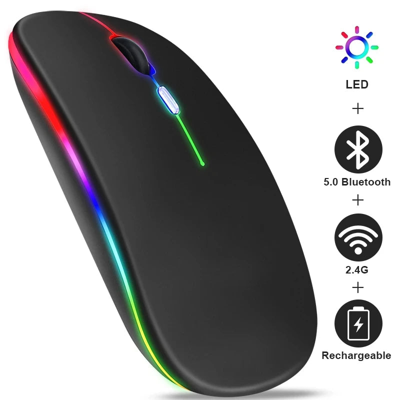 Dual-Mode Wireless Mouse Bluetooth 5.2 & 2.4G Rechargeable Silent LED Backlit Optical Mouse for PC Laptop Mac Tablet