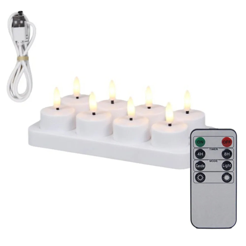 LED Flameless Candle Set 4/6/8/12 Pack – Remote & Charging Base, Battery-Operated Tea Lights for Wedding & Party Decor