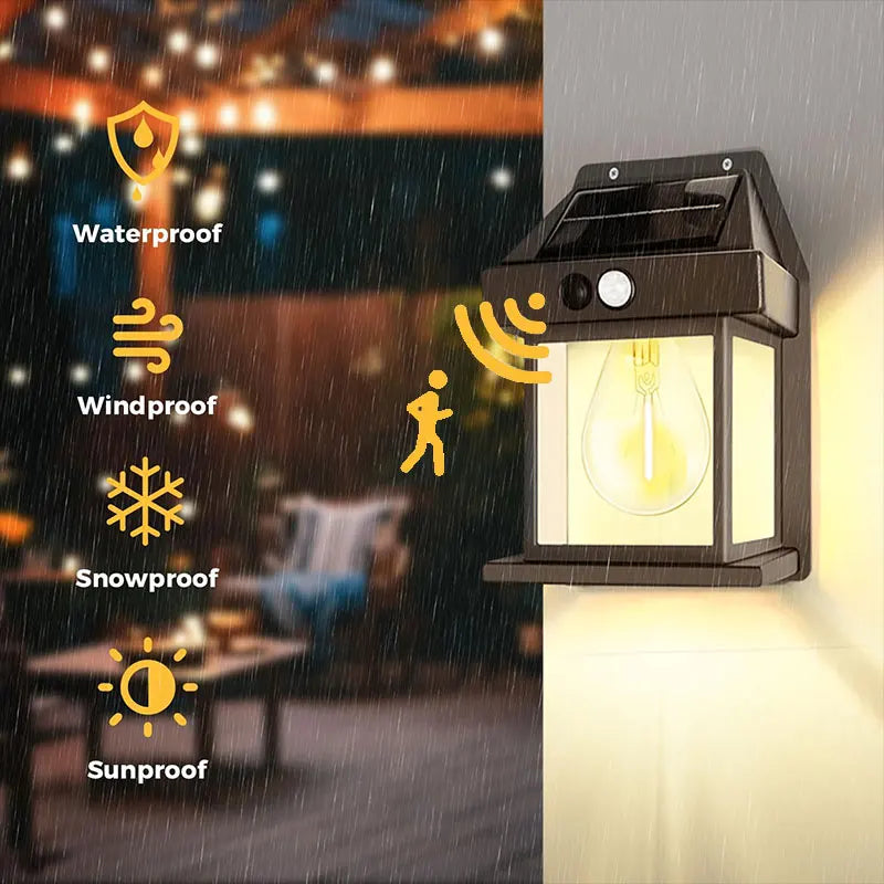 Solar LED Motion Sensor Wall Light - IP65 Waterproof Warm White Outdoor Security Light for Patio Deck Porch Garage