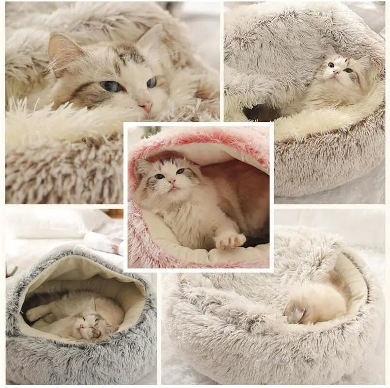 Plush Round Pet Bed with Removable Cover – Warm 2-in-1 Cat & Small Dog Nest (40cm/16in, 50cm/20in)