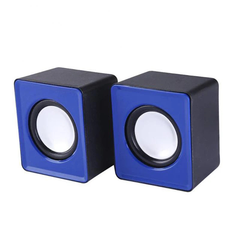 Mini USB Computer Speakers 2.0 Stereo – Portable Desktop & Laptop Speakers, 3.5mm AUX, RMS 3W x2 (Blue/Black/Red/White)