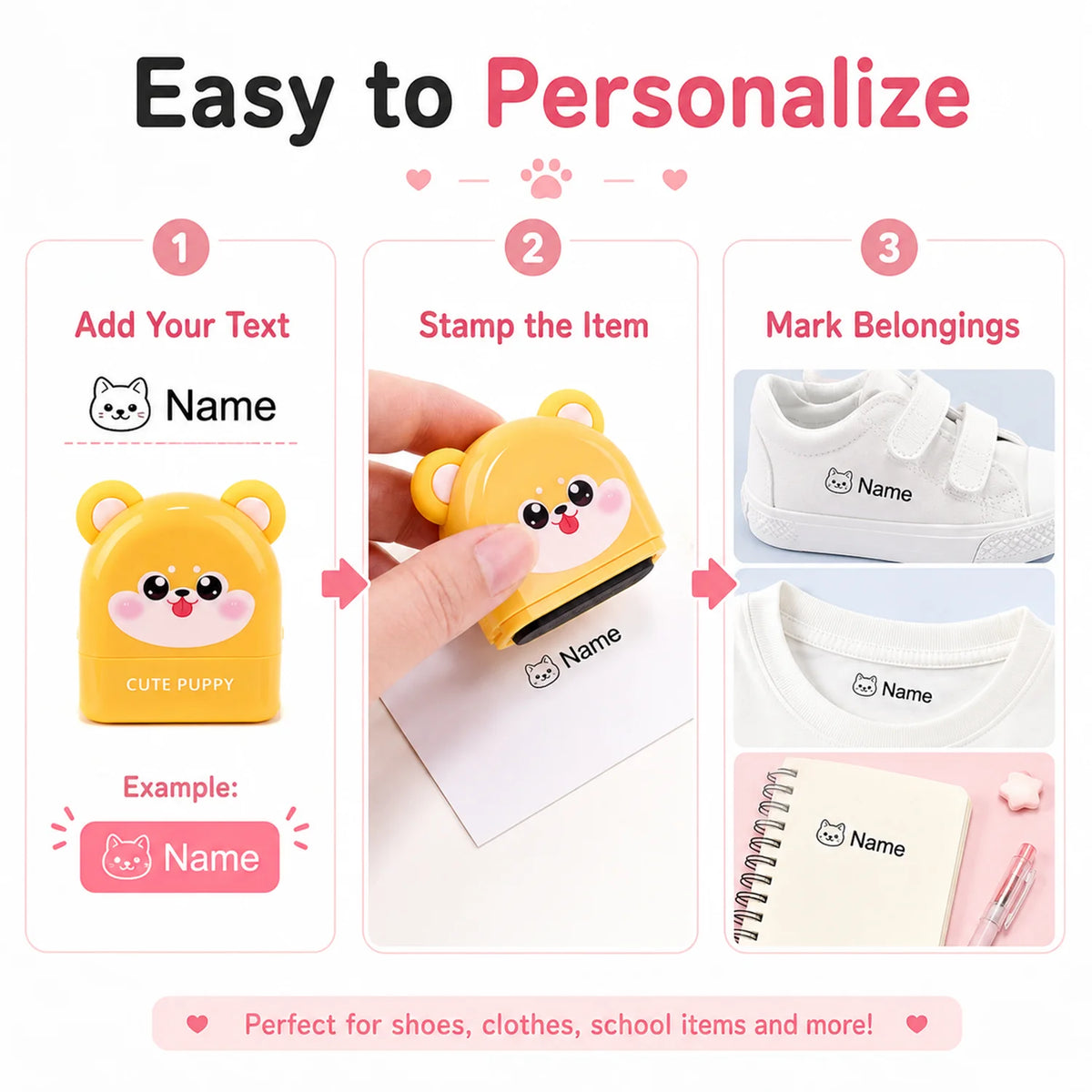 Personalized Waterproof Name Stamp for Kids – Self-Inking Clothing & School Bag Labels