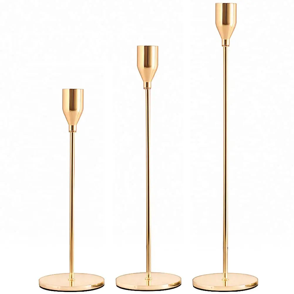3-Piece Metal Candle Holder Set – European Modern Tabletop Candlesticks for Wedding, Party & Home Decor (24/29/34 cm | 9.4/11.4/13.4 in)