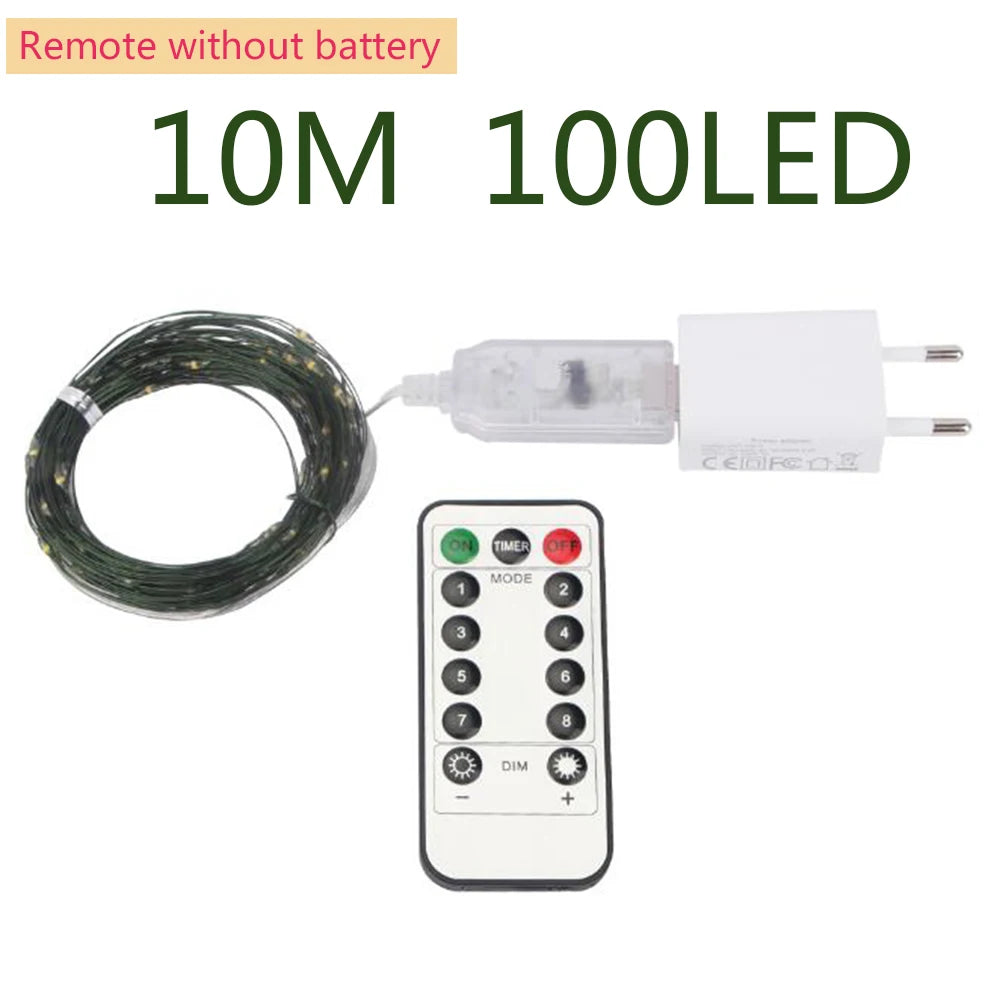 Outdoor LED String Lights Green Copper Wire 10m–200m (32ft–656ft) Waterproof IP44 Fairy Lights for Garden Yard Party & Christmas Tree