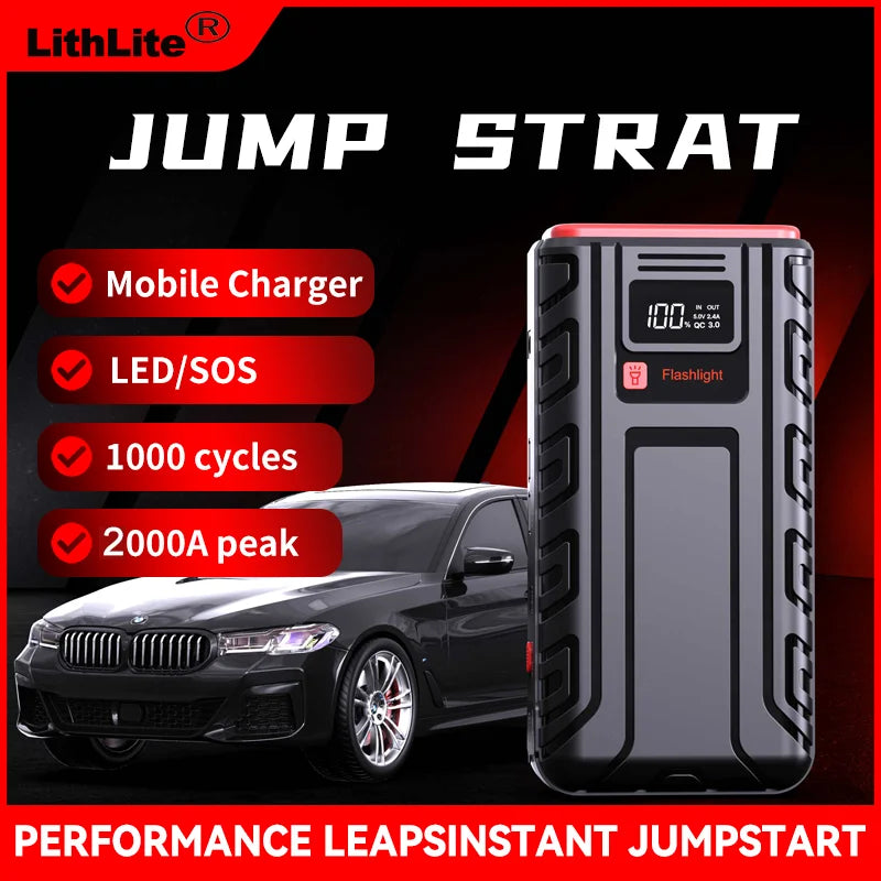 12V Car Jump Starter Power Bank – Up to 2000A Peak, 10,400–20,000mAh Portable with USB & SOS Light