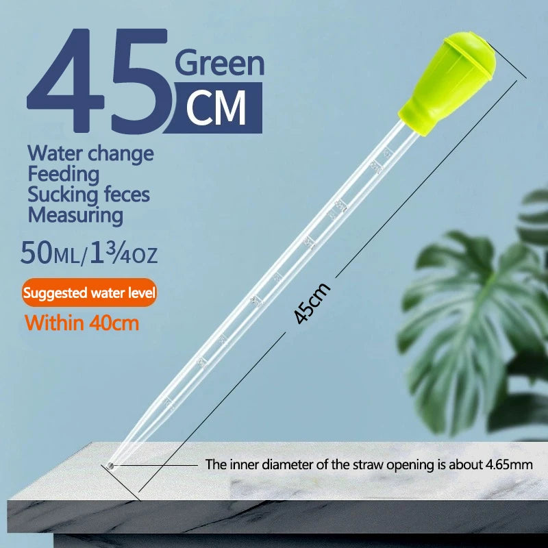 Extendable Aquarium Siphon & Pipette Cleaner - Fish Tank Vacuum Water Changer, Silicone Plastic, 11.4 in (29 cm) & 18.1 in (46 cm)