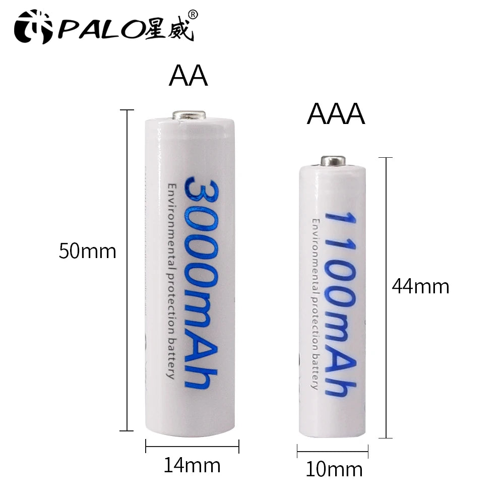 Ni‑MH Rechargeable Batteries AA 1.2V 3000mAh + AAA 1.2V 1100mAh with Battery Case