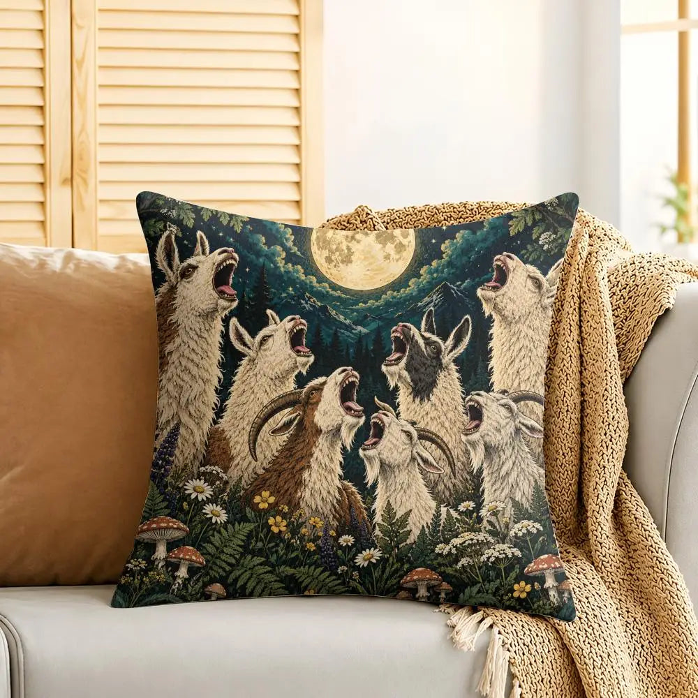 Humorous Goat Face Plush Cushion Cover Soft Short-Pile Pillow Case for Sofa Bed Home Decor