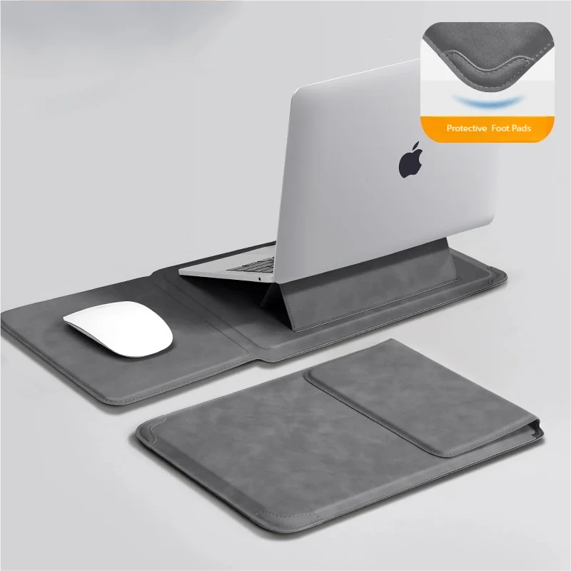 PU Laptop Sleeve with Built-in Stand 13–16 Inch — Slim Protective Case