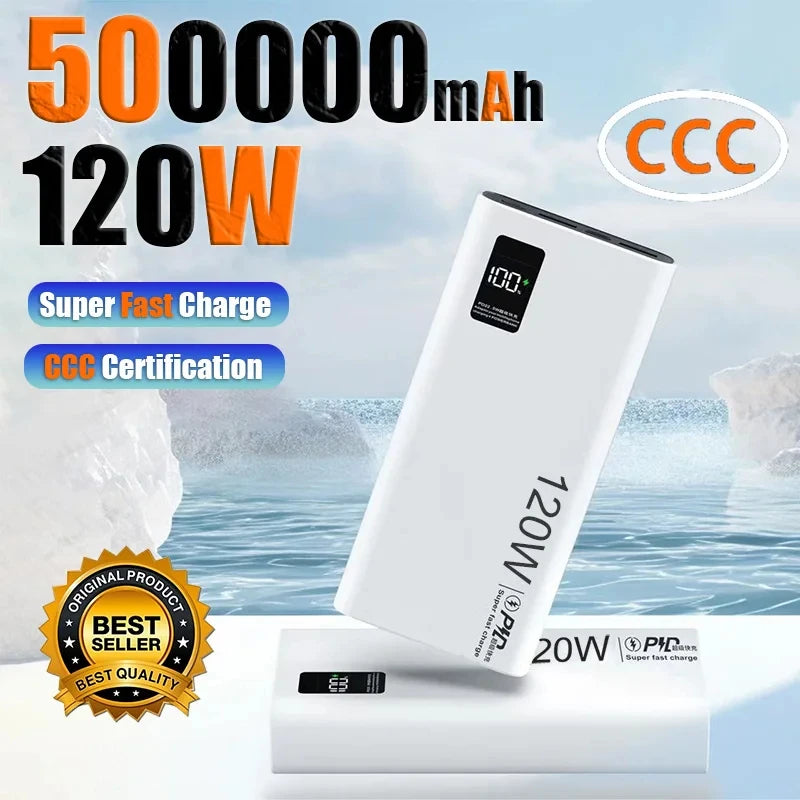 120W High-Capacity Power Bank (50,000/100,000/200,000mAh) Portable Fast Charger USB-C PD & USB-A with Digital Display