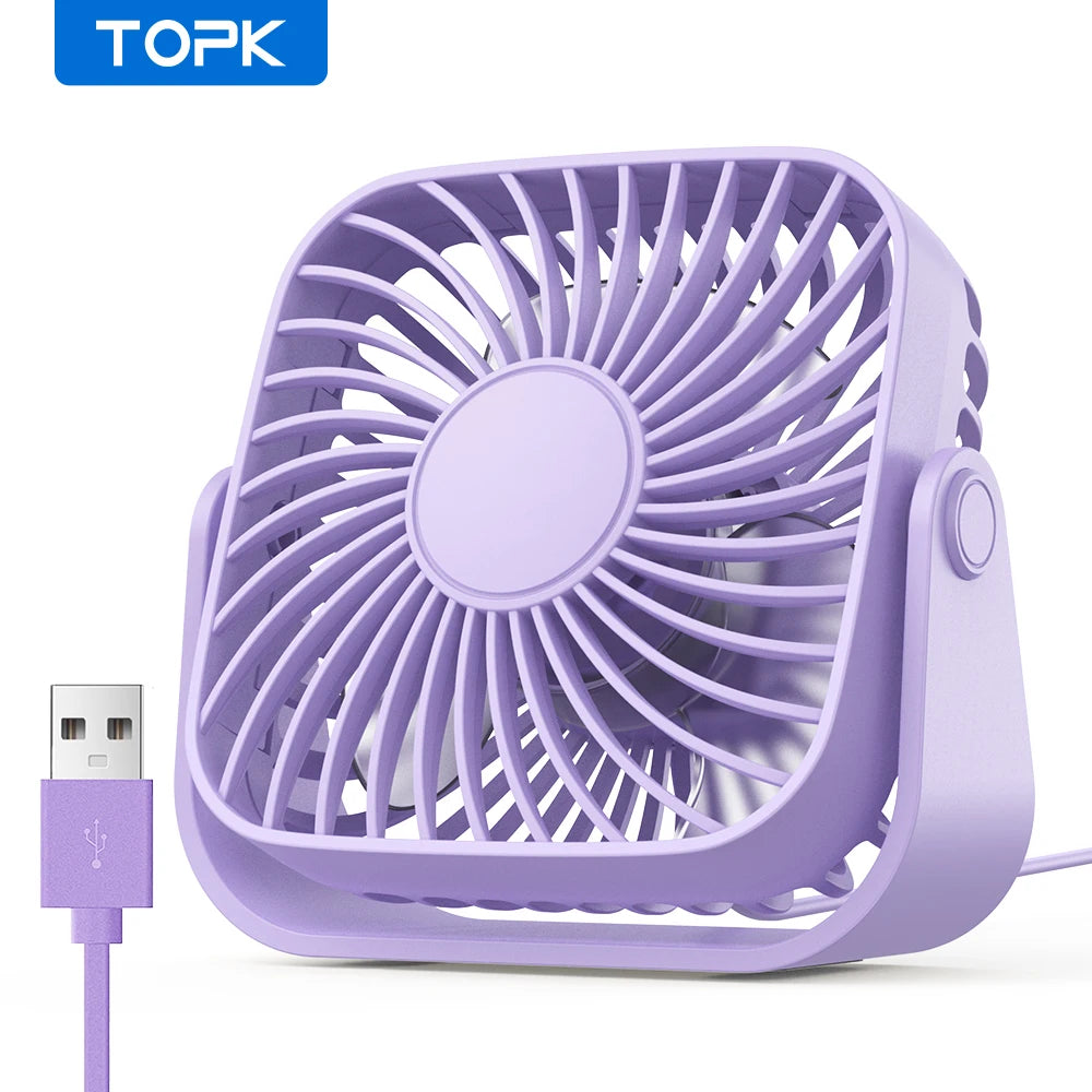 4-Inch (10 cm) USB Mini Portable Fan - 3-Speed Quiet Desk & Camping Fan, 360° Adjustable Personal Table Fan for Home & Office