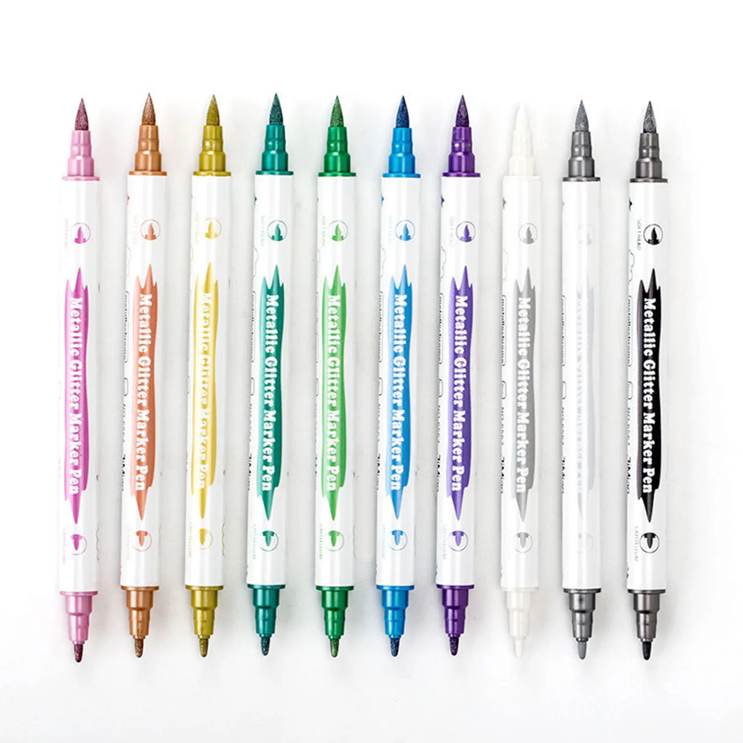 10-Pack Dual Tip Metallic Paint Markers – Brush & Fine Tip for DIY Cards, Scrapbooking & School Crafts