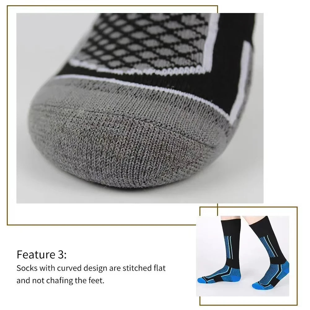 Thickened Knee-High Winter Ski Socks (1 Pair) - Thermal Terry Hiking & Sports Socks, Women EU 33-39 / Men EU 39-45