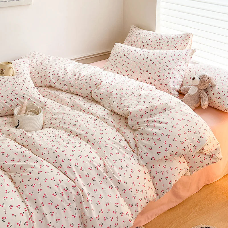 Floral Kawaii Bed Linen Set - Bed Sheet & Duvet Cover Twin / Full / Queen / King (3-4 Pc)