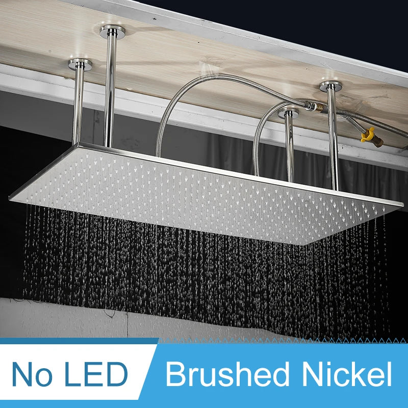 Big Black Thermostatic Ceiling-Mounted Rainfall Shower System with Hand Shower – Thermostatic Mixer Tap, 150 cm (59 in) Hose, 400+ mm (15.7+ in) Rain Head