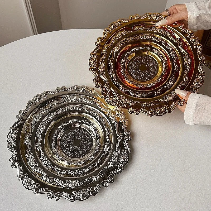 Hexagonal Stainless Steel Dessert Plates - Silver & Gold, 10/15/20/25 cm (4/6/8/9.8 in) - Retro Cake, Snack & Jewelry Tray
