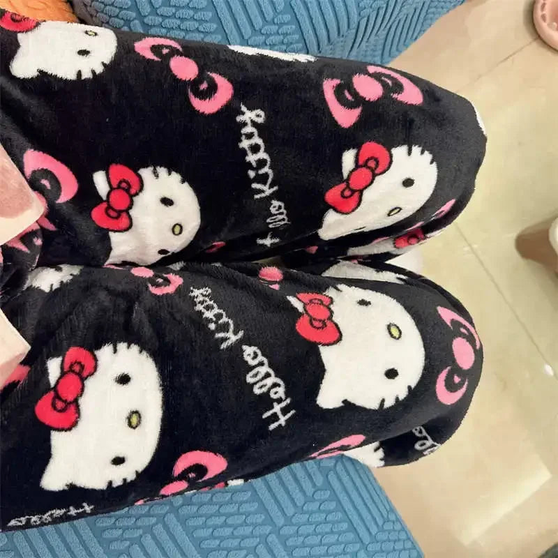 Women’s Flannel Fleece Pajama Pants – Kawaii Cartoon Elastic Waist Lounge & Sleep Trousers, Soft Anime Sleepwear Gift