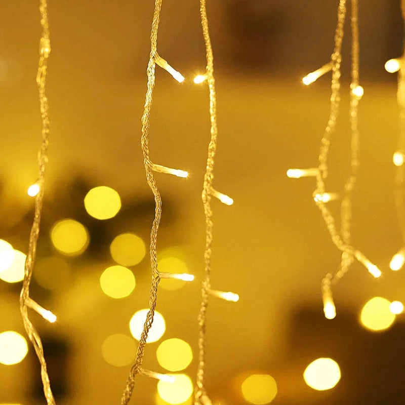 4m x 0.6m LED Curtain Icicle String Lights - EU Plug Christmas Garland for Wedding, Garden & Outdoor Decor