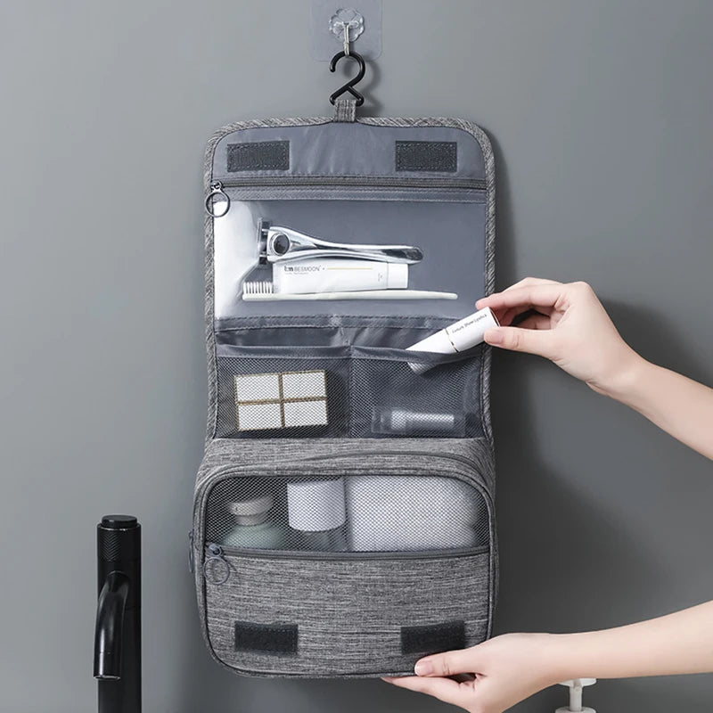 Oxford Fabric Waterproof Hanging Travel Toiletry Bag - Portable Cosmetic Organizer for Men & Women