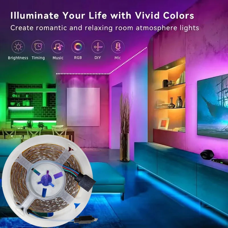 Bluetooth RGB LED Strip Lights SMD5050 USB 5V Smart LED Tape – App & Remote Control, Flexible TV Backlight & Room Decor (1–15 m / 3.3–49.2 ft)