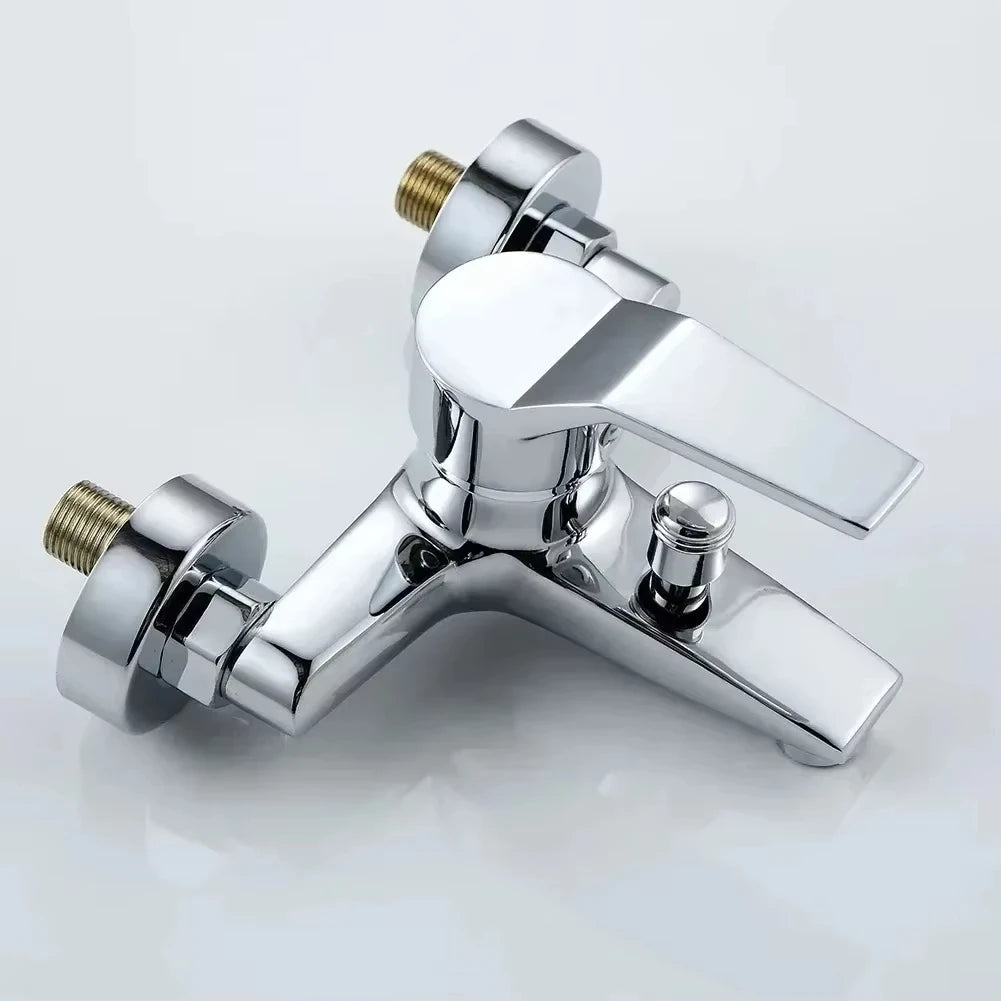 Wall-Mounted Chrome Basin Faucet – Dual Spout Mixer Tap, Zinc Alloy, Hot & Cold