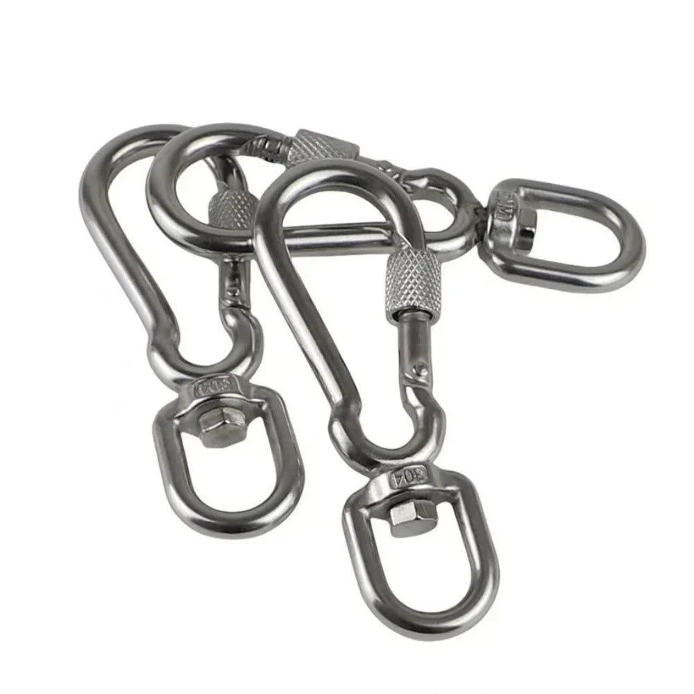 Stainless Steel Locking Swivel Snap Hook Carabiner for Dog Leash — Quick-Release 360° Tangle-Free