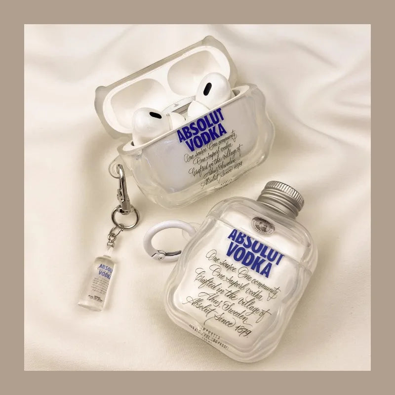 Vodka Bottle Silicone Earbud Case — Novelty Vodka Bottle Protective Cover for Wireless Earbuds, Dustproof Keychain