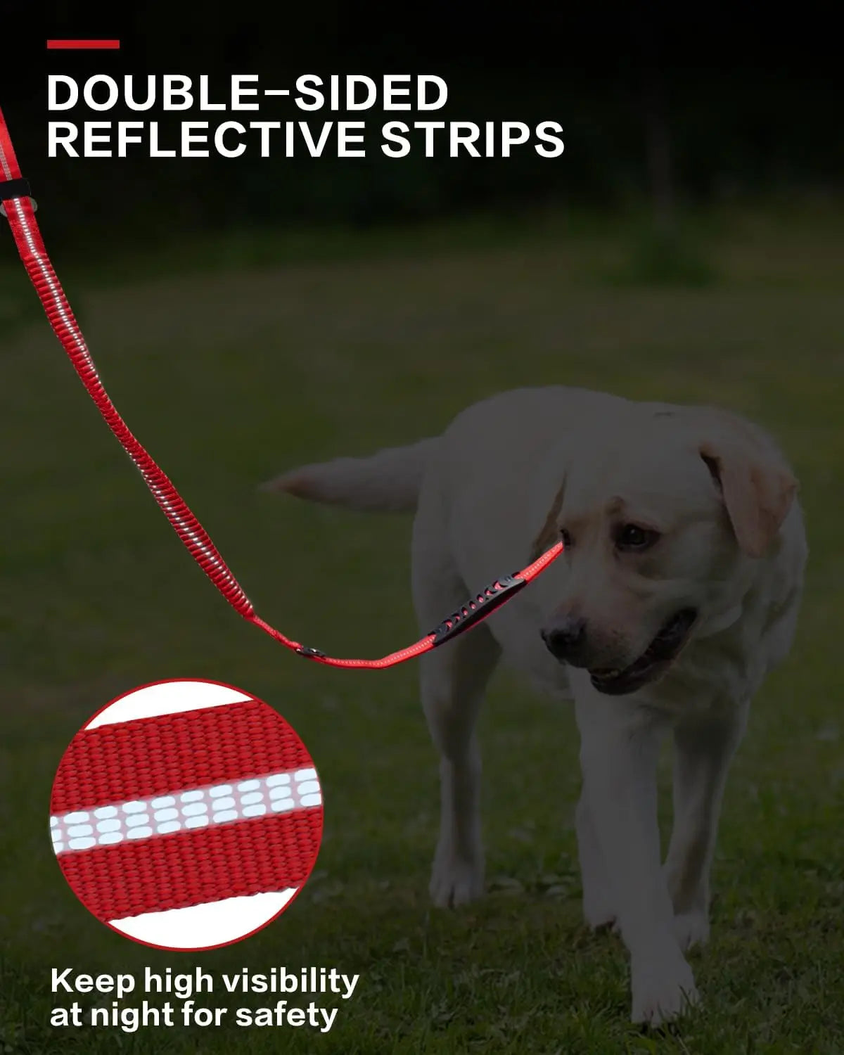 Tactical Heavy-Duty Dog Leash, 4–6 ft (120–180 cm) Shock-Absorbing Bungee with 2 Padded Handles, Metal Carabiner & Seatbelt Clip