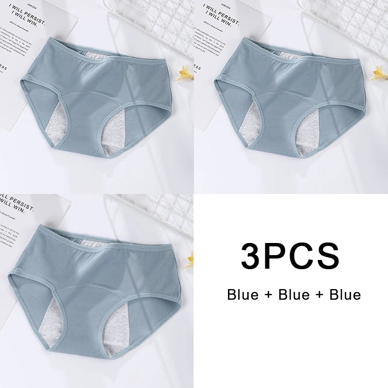 3-Pack Women's Menstrual & Postpartum Cotton Briefs – Leakproof, High Absorbency for Heavy Flow