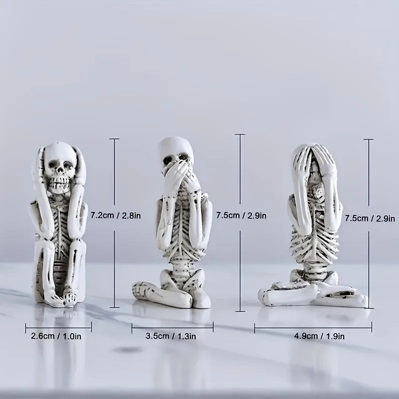 3-Pack Resin Tabletop Skeleton Decorations Art Deco Halloween Skull Figurines for Mantel & Desktop