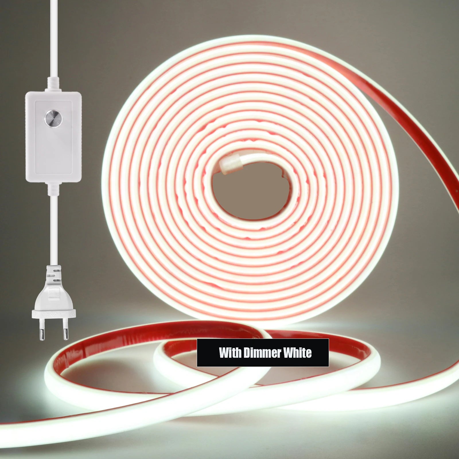 220V COB LED Strip Light 288 LEDs/m IP67 Dimmable with EU Plug & Switch - Flexible Adhesive Tape