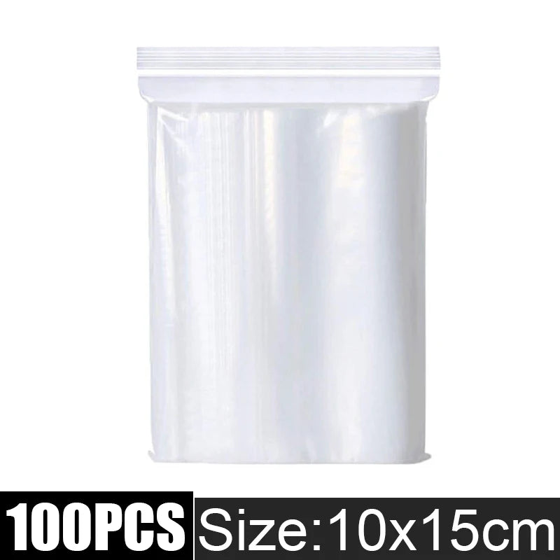 Clear Thick Resealable PE Bags – Reclosable Zip Storage Pouches for Jewelry, Food & Crafts (Sizes 4×6–12×18 cm / 1.6×2.4–4.7×7.1 in, 100–500 Pack)